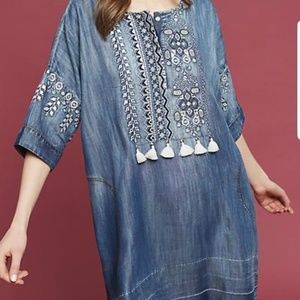 Anthropologie Vineet Bahl Embroidered Denim Caftan